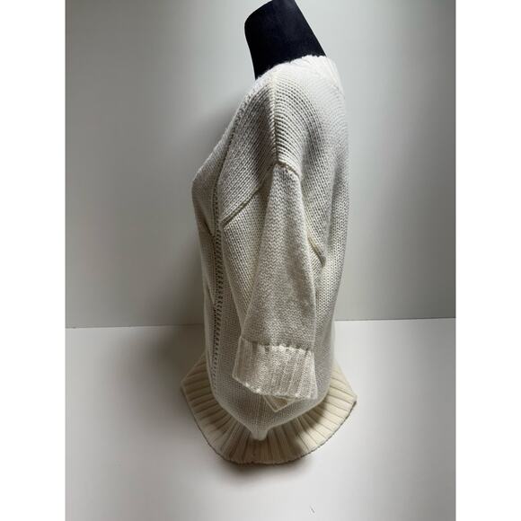 Minimalist Women’s Cable Knit Ivory Sweater Short Sleeve Sz Large Chunky - Picture 3 of 7